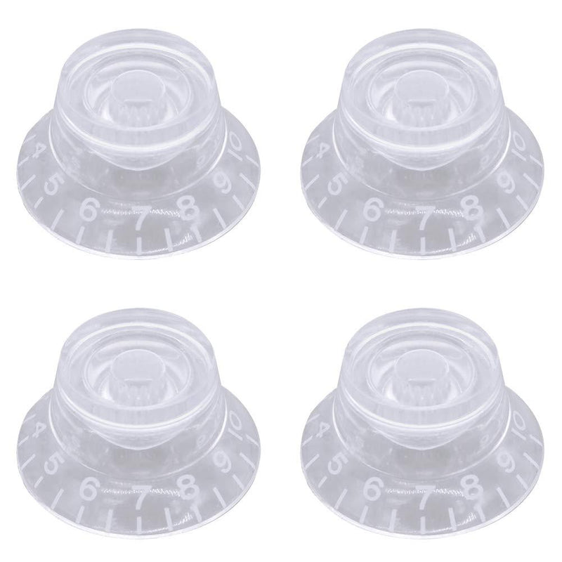 mxuteuk 4pcs Transparent with White Word Electric Guitar Bass Top Hat Knobs Speed Volume Tone AMP Effect Pedal Control Knobs KNOB-S21