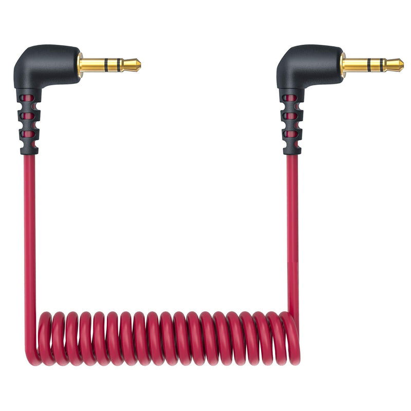 3.5mm TRS Male Microphone Cable, 1/8" Male to Male Coiled Right Angle Mic Cord Connect Camera/Recorder with Microphone Replacement for Rode SC2 Compatible with Canon Nikon DSLR SLR Camera etc 1 Pack