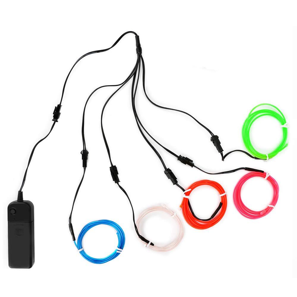 Ertisa EL Wire, 5x1m Bright Neon Light Tube Electroluminescent Wire Glowing Strobing Light with Controller Battery Operated for Halloween, Christmas, Festival Decorate, White Blue Red Pink Fluorescent