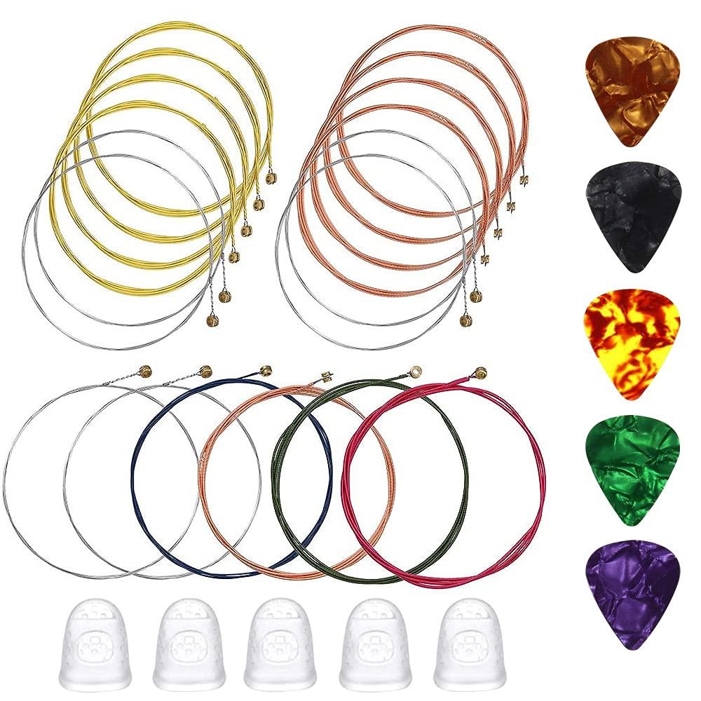 Guitar Strings Replacement Steel String,Silicone Fingertip Protectors,Guitar Steel Strings,Guitar Finger Guards,Strings for Guitar Acoustic,Celluloid Guitar Picks