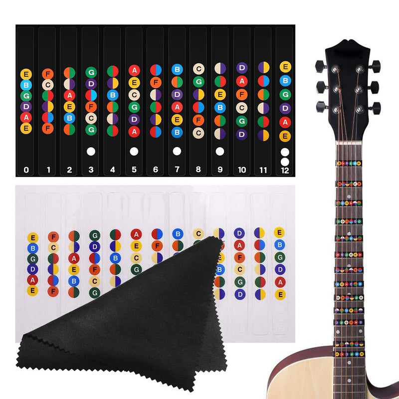 HONGECB Guitar Fretboard Stickers Set, Color Coded Note Vinyl Decals for Guitar Learning, Fingerboard Frets Map for Beginner, 6 Strings Acoustic Electric Guitar, Color and Transparent