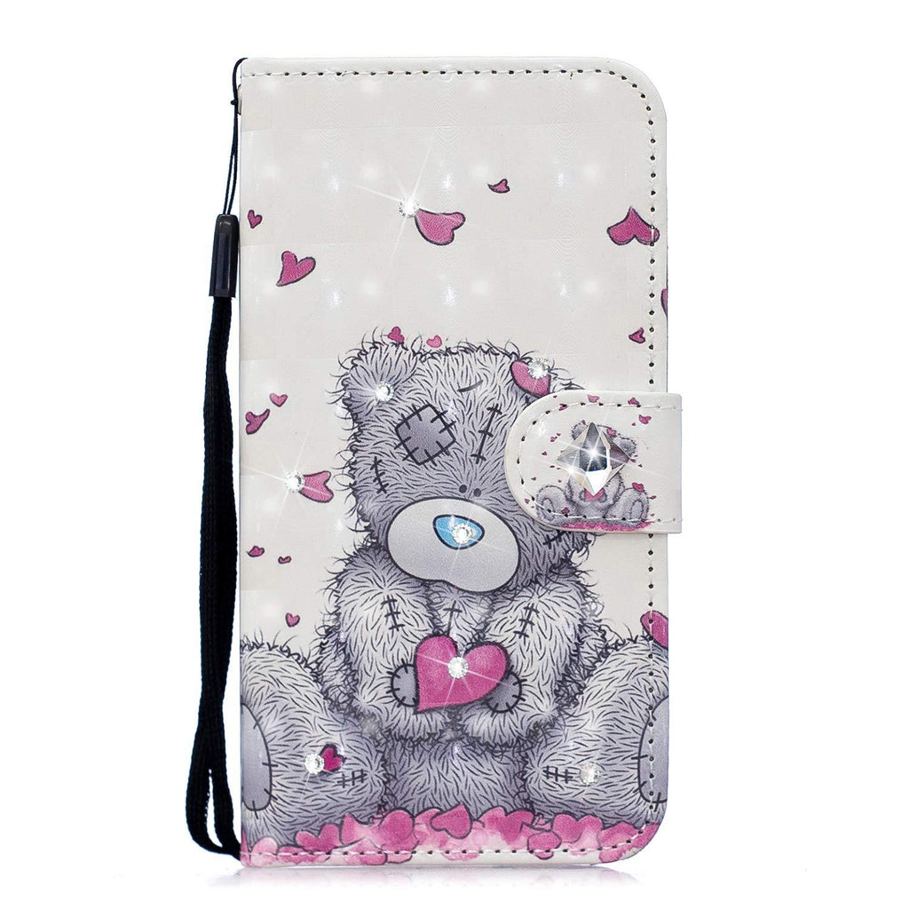 Samsung Galaxy A21s Case Flip Glitter 3D Gems Shockproof Wallet Phone Cases Folio Leather Magnetic Protective Cover Bumper TPU with Stand Card Slots for Samsung Galaxy A21s Love Heart Bear