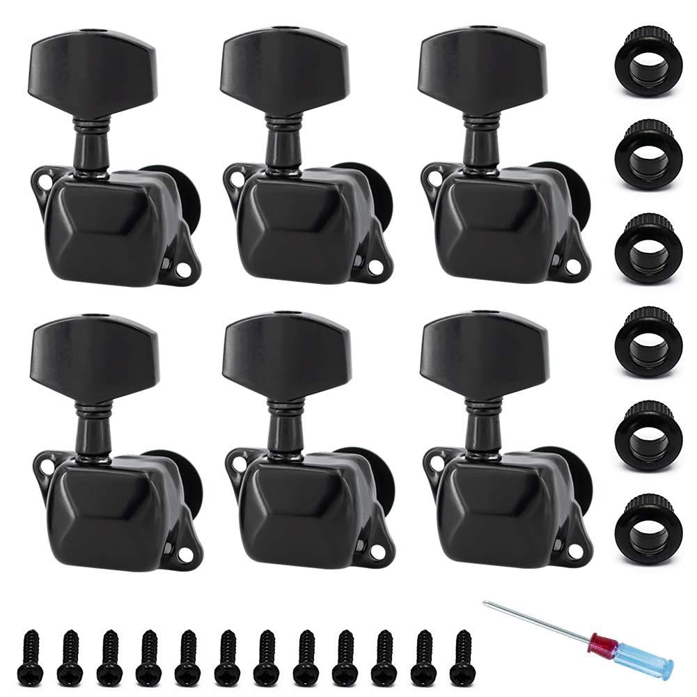 6 Pack Semiclosed String Tuning Pegs Machine Heads Tuners 6 In Line Right Hand Electric Acoustic Guitar parts Replacement Set (6R) 6R