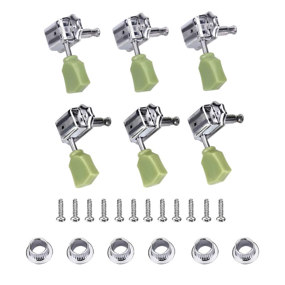 Dilwe Guitar Machine Heads, 3R 3L Machine Heads String Tuning Key Pegs Tuners Folk/Electric Guitar, Silver