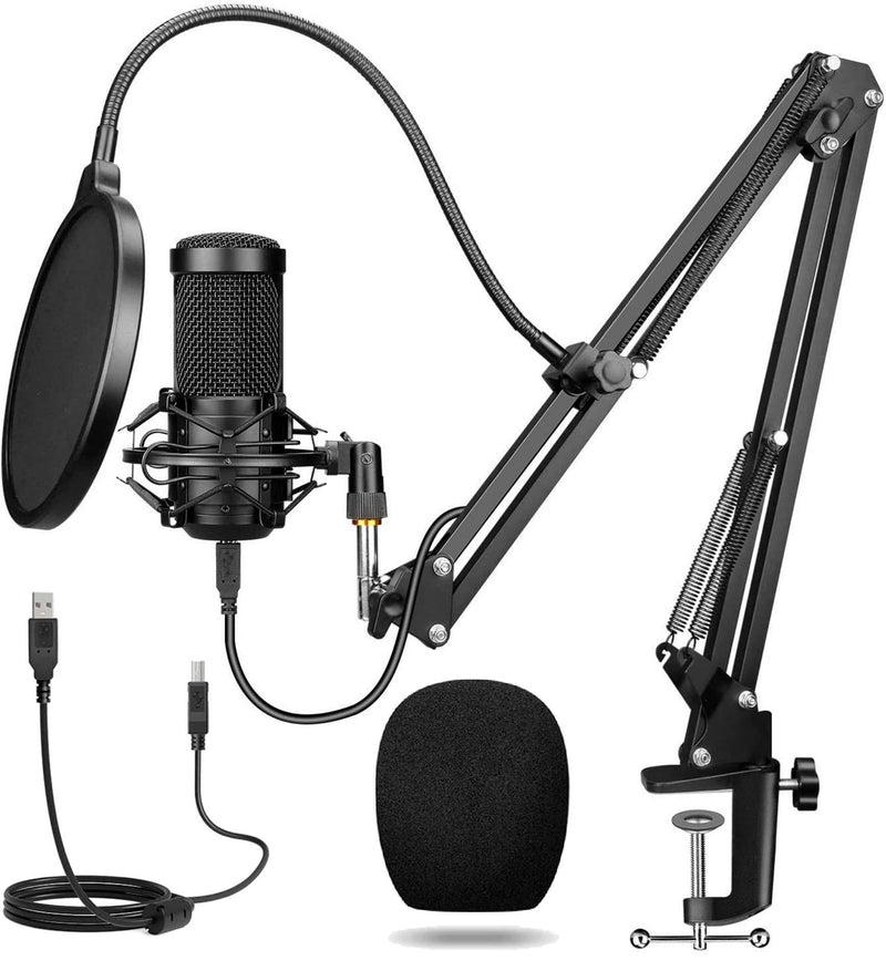 USB Microphone, Professional Podcast Microphone 192KHZ / 24Bit Studio Cardioid Condenser Microphone Kit With Sound Card Boom Arm Shock Mount Pop Filter for Skype, Radio, Youtube, Podcasts