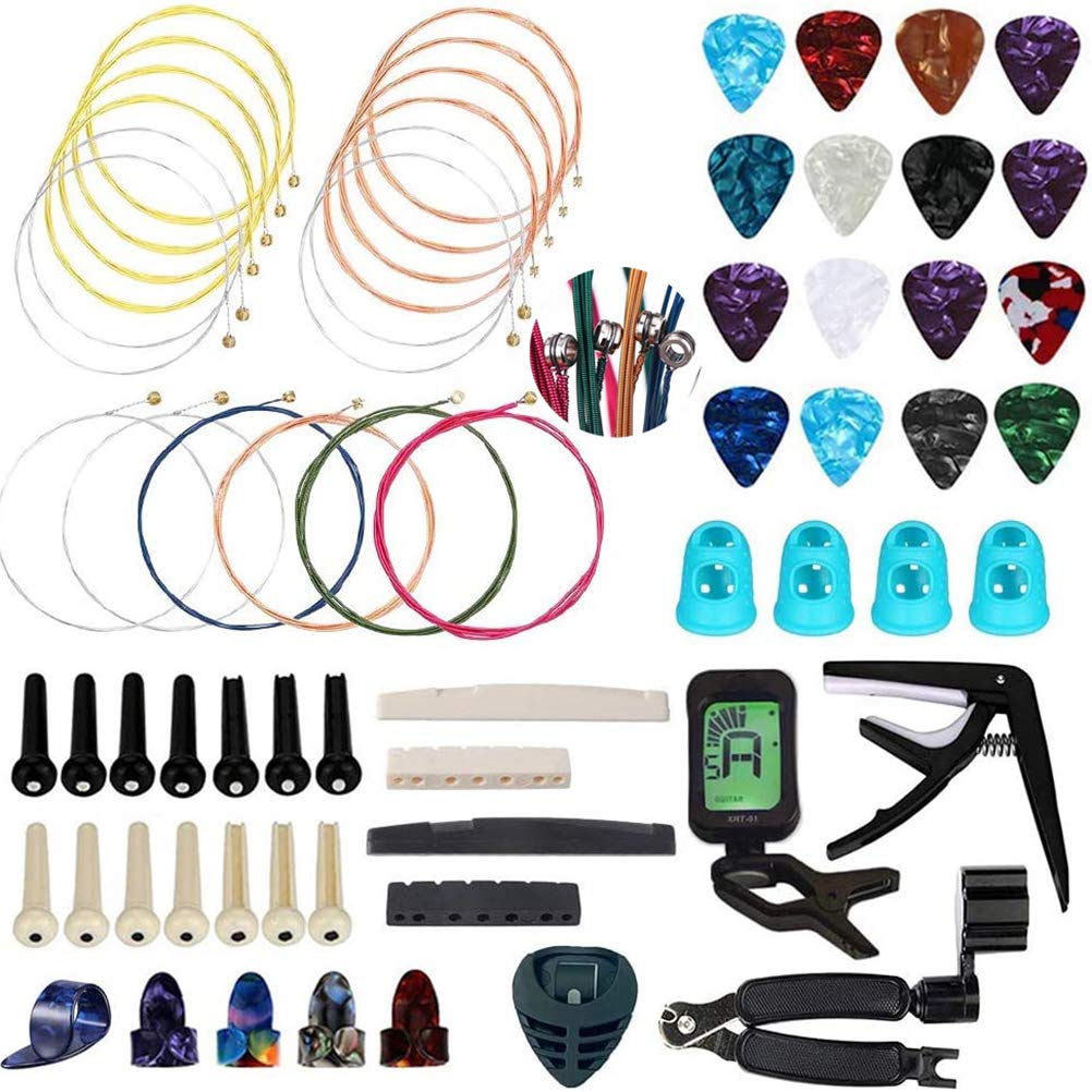 CCCYMM 66 Pcs Guitar Accessories Kit Including Guitar Strings, Picks, Capo, Thumb Finger Picks, String Winder, Bridge Pins, Pin Puller, Pick Holder, Finger Protect
