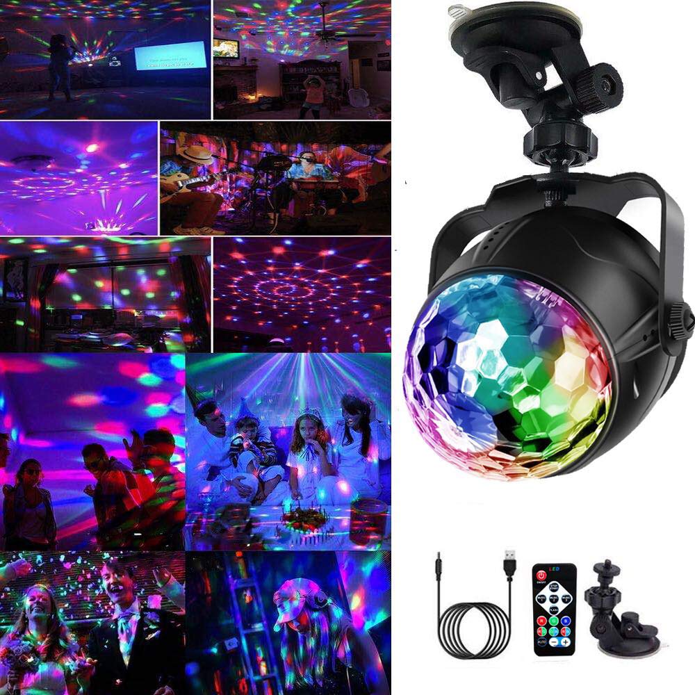 Yizhet Disco Lights, Sound Activated LED Party Light with Remote Control, 7 Colours RGB Disco Ball Light USB Powered DJ Stage Light 360° Rotating Strobe Light for Birthday, Family, Party, Halloween