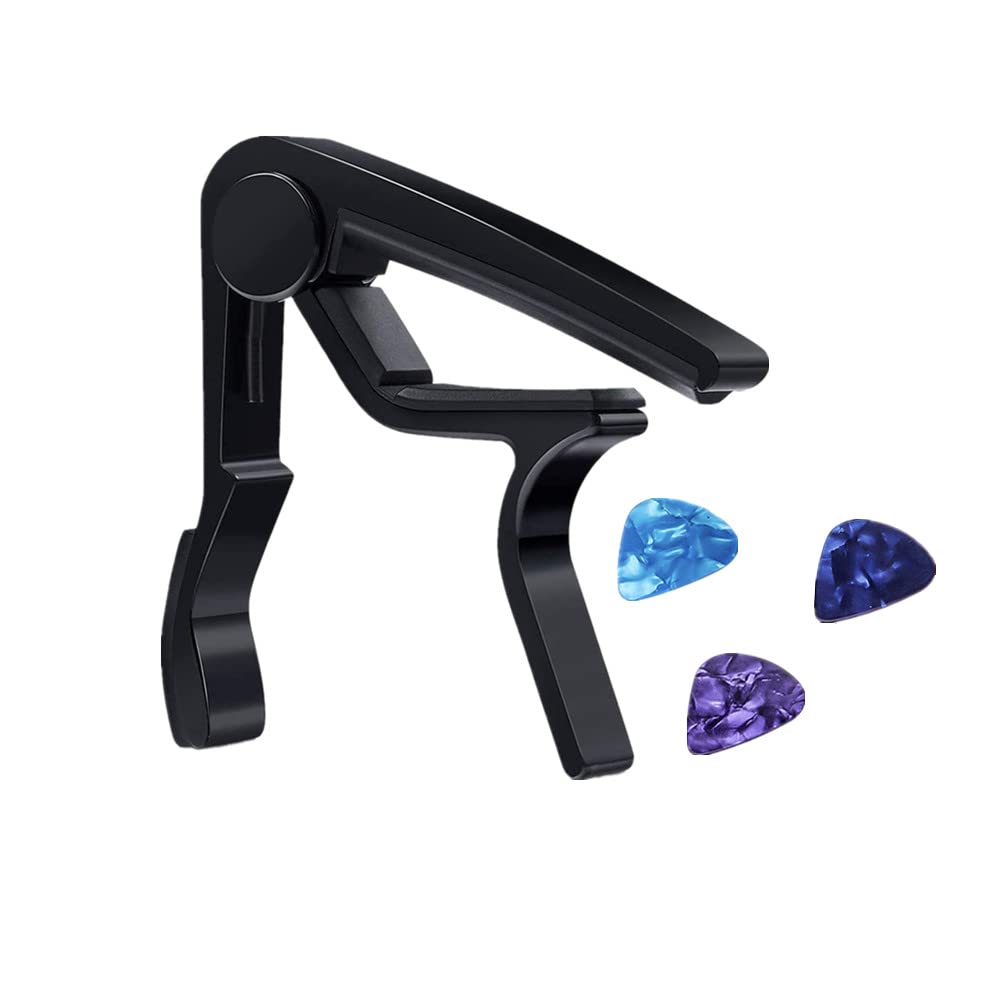 Guitar capo, zinc alloy guitar capo is suitable for folk and electric guitars with quick release function and metal guitar capo, suitable for folk electric guitar ukulele mandolin. (black)