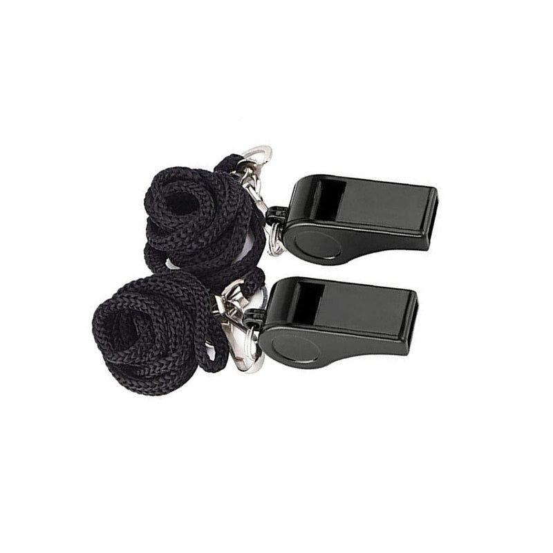 KongJies Black Plastic Sports Coach Whistlewith Lanyard for Match Training (2 Pcs)