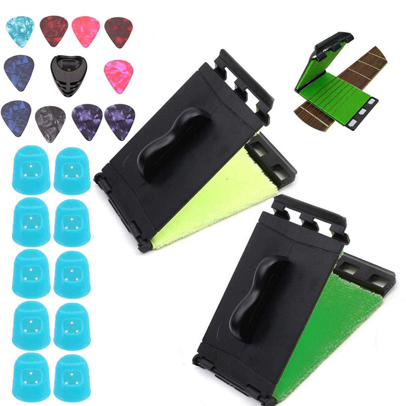 Xumier 2pcs Guitar string cleaner kit guitar fretboard and string cleaner tool instrument string cleaner mintenance care for guitar pick Guitar fingertip protectors,10 guitar picks and 10 finger cots