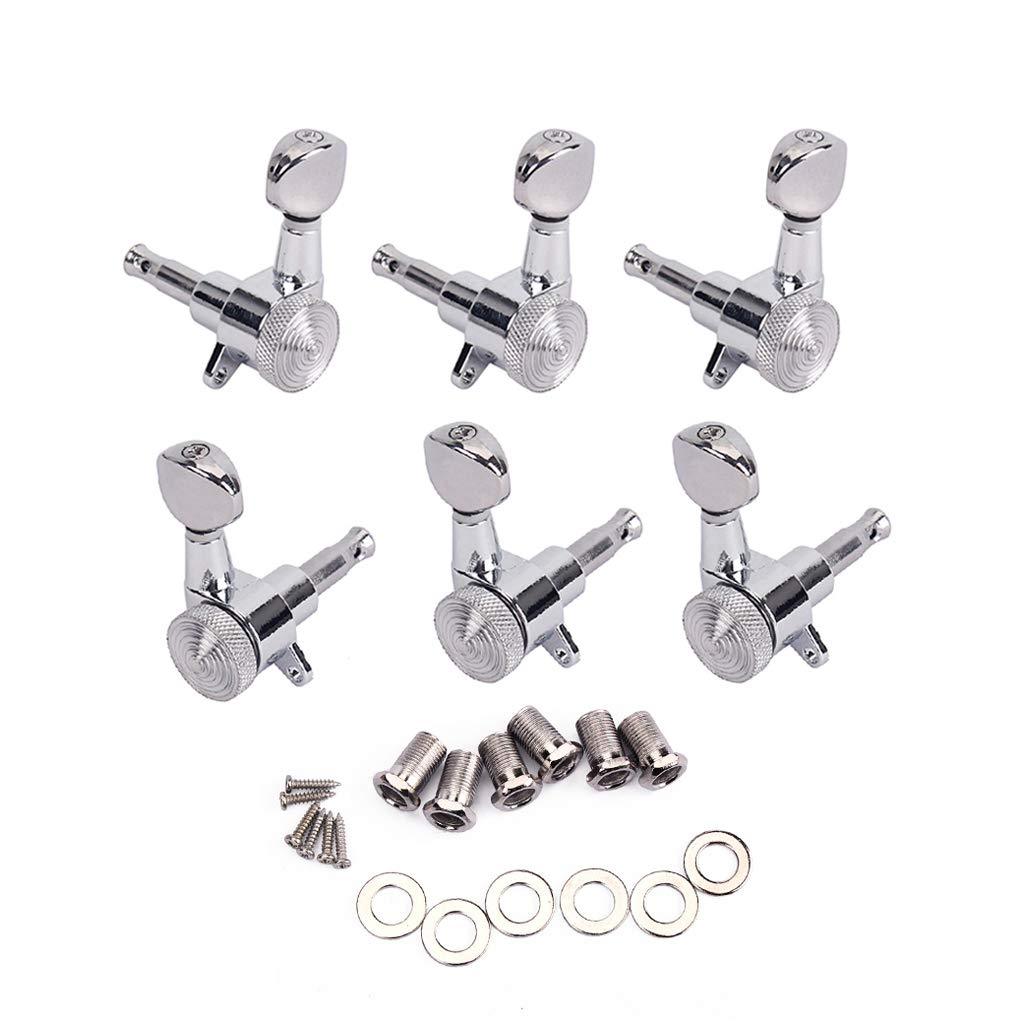 Alnicov 6 Pieces Guitar String Locking Tuners 3 Left 3 Right Guitar Machine Heads Knobs Machine Head Tuners for Electric or Acoustic Guitar (Chrome)