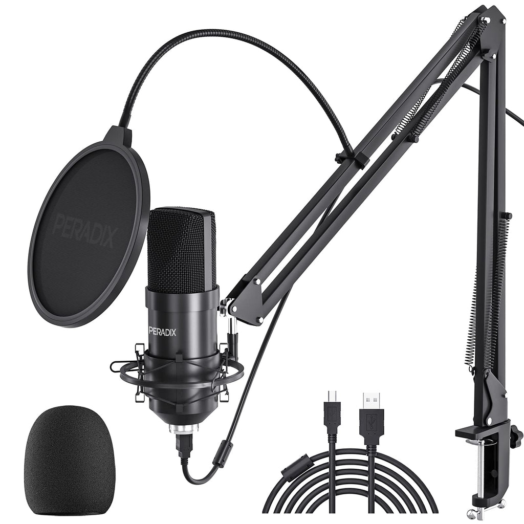 USB Microphone Kit 192KHZ/24BIT, Peradix Gaming Condenser PC Microphone, Streaming /Podcast Microphone, Cardioid Mic with Boom Arm for PC, YouTube, Singing Recording