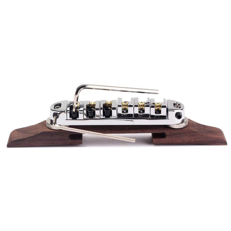 Alnicov Chrome Plated Roller Saddles Rosewood Bridge Set For Jazz Guitar