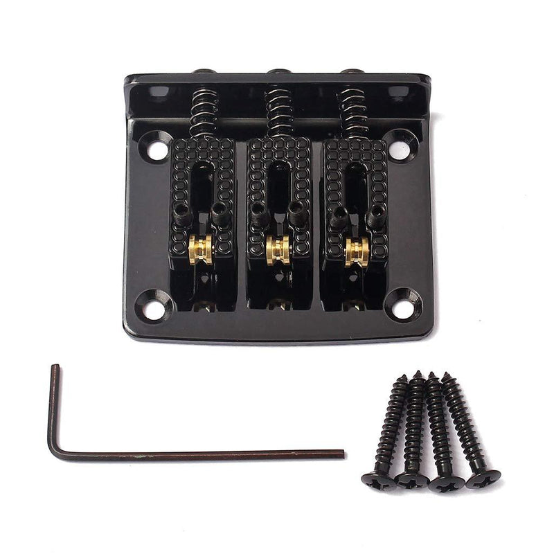 Alnicov Cigar Box Guitar Parts: 3-string Black Hard-tail Adjustable Bridge - Black