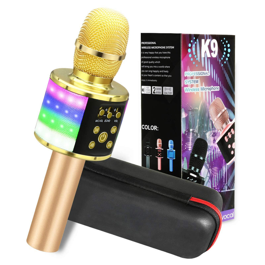 Karaoke Wireless Microphone, GLIME Karaoke Bluetooth Microphone Portable with Gift Box Home KTV Player with Record Function Compatible with Android & iOS for Kids Adult Gift GOLD