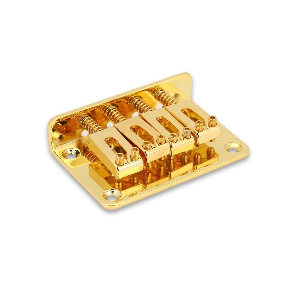 Guitar Bridge, Durable 4-String Saddle Bridge, Orrosion Prevention and Durability, Compatible for Electric Guitar, Electric Bass and Ukulele(Gold)
