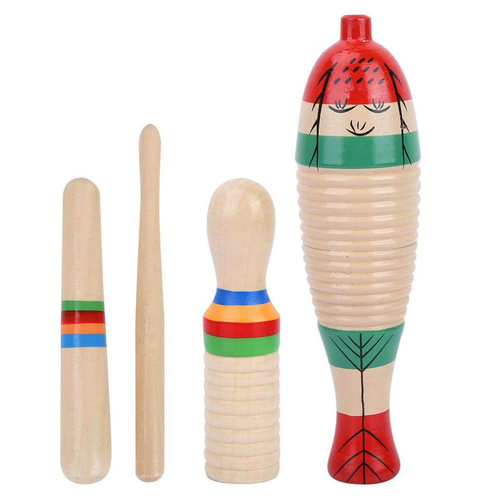 logozoe Fish-Shaped Guiro, 2 Sets Wood Musical Equipped with Scraper, Percussion Instrument, Early Education Instrument for Developing Kids Music Potential