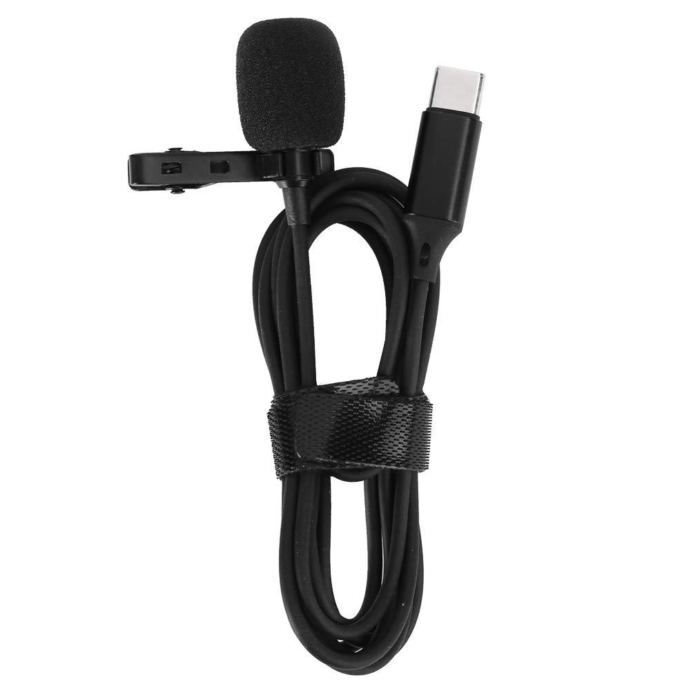 Portable Type C Microphone, Mini Clip on Omnidirectional Lapel Microphone, USB Audio Video Recording Microphone for Computer for Gaming, Livestreaming and Recording(Black)