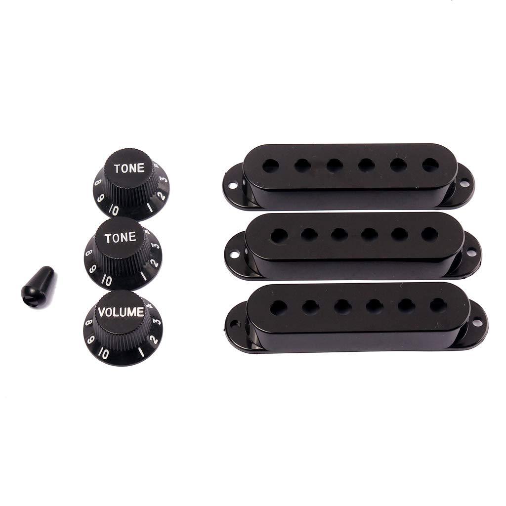 Alnicov 48/50/52mm Pickup Covers with 5 Way Switch Tip Cap for Strat Guitar Replacement, Black