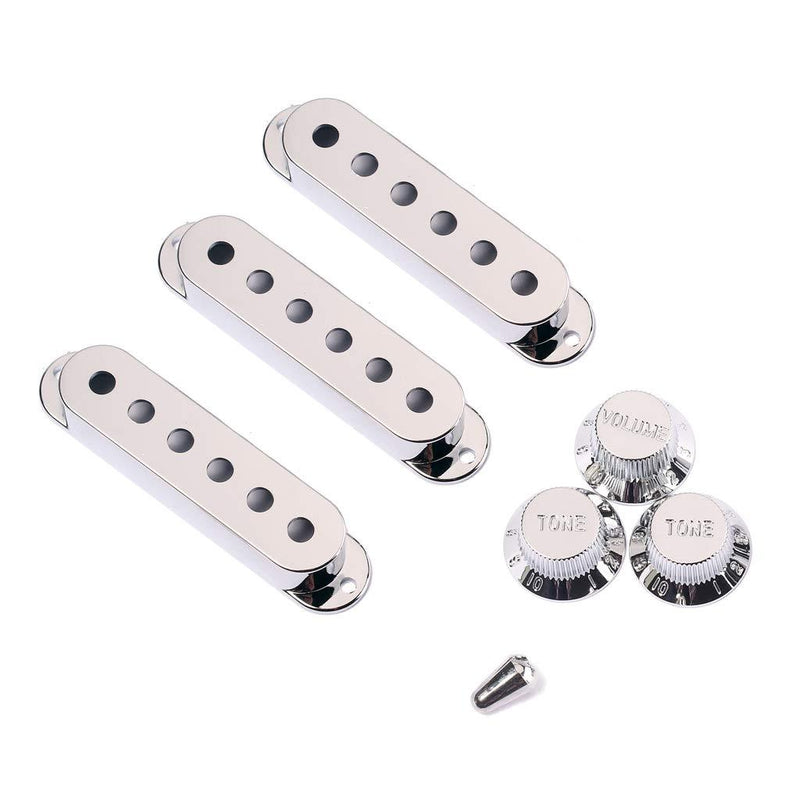 Alnicov 48/50/52mm Pickup Covers with 5 Way Switch Tip Cap for Strat Guitar Replacement, Chrome