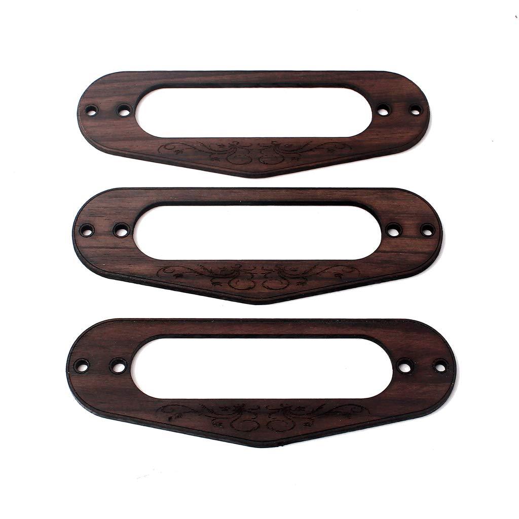 Alnicov 2 Pcs Rosewood Single Coil Pickup Surround Plate Mounting Ring for Guitar