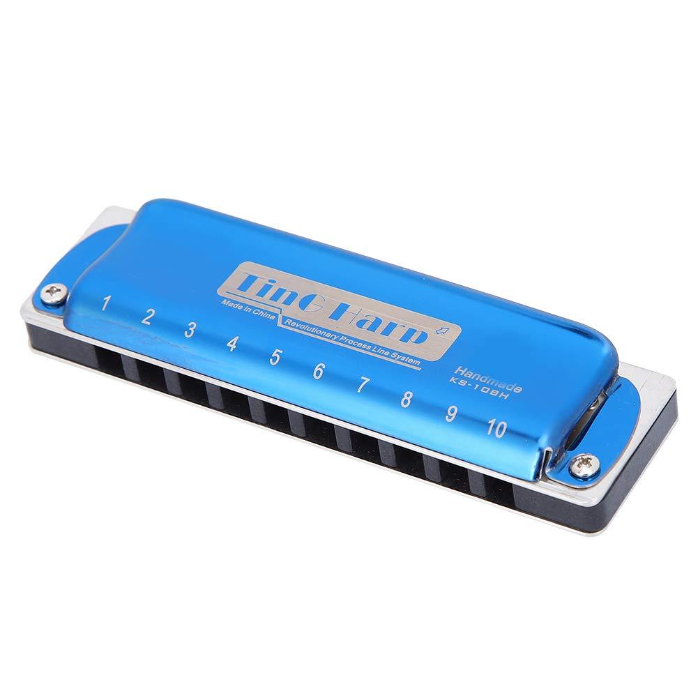 F Major Blues Harmonica 10 Holes Stainless Steel Mouth Organ Gift for Adult Students Beginner Kids(Blue) Blue