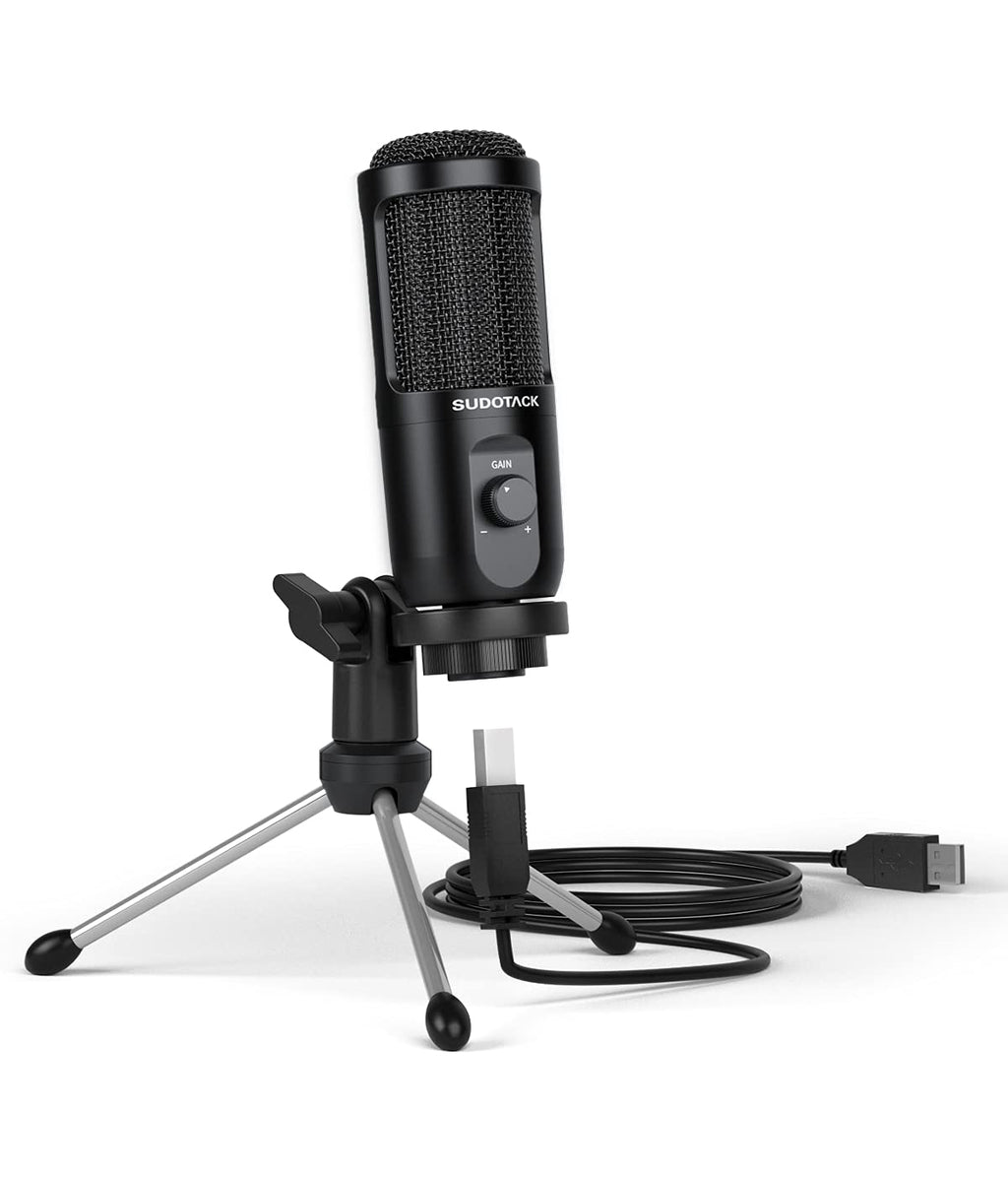 USB Computer Microphone, SUDOTACK PC Condenser Mic With Mic Gain for Gaming, Streaming, Recording, Podcast, Voice Overs, Zoom, Youtube, Compatible with Laptop Desktop Windows macOS (ST-600)