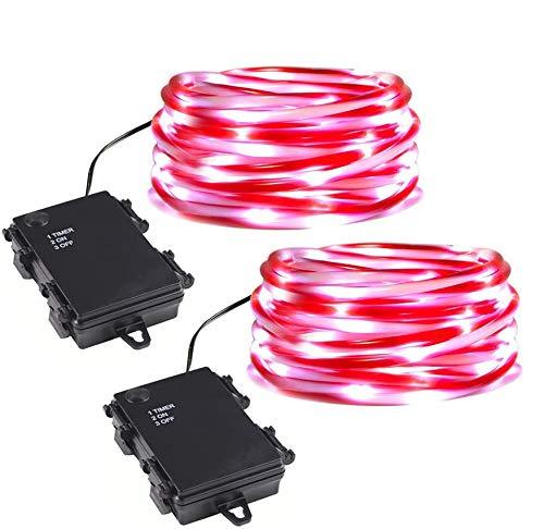 ZHONGXIN Rope Lights Battery Powered, 5M Red&White Candy Cane Tube with 67 Cool White LEDs Fairy Lights, Waterproof with Timer for DIY Wedding, Party, Garden, Corridor, Christmas Decorations-2Pack