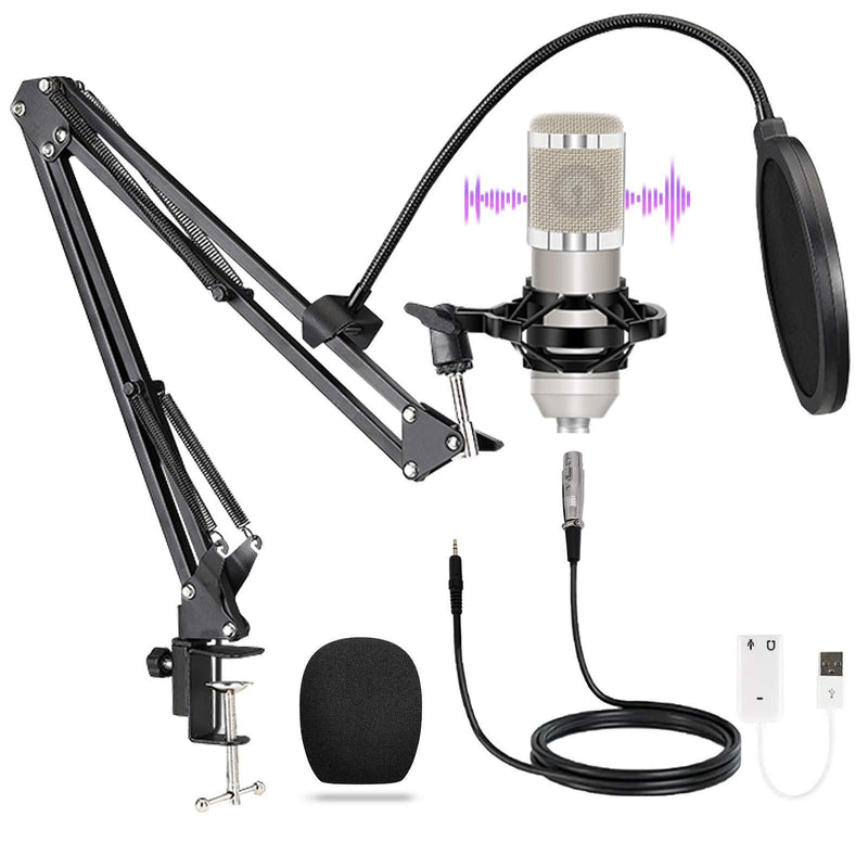 YOLETO Condenser Microphone Kit Professional Podcast Mic with Adjustable Stand, Shock Mount and Pop Filter for Streaming/Recording/Gaming Studio/YouTube Video