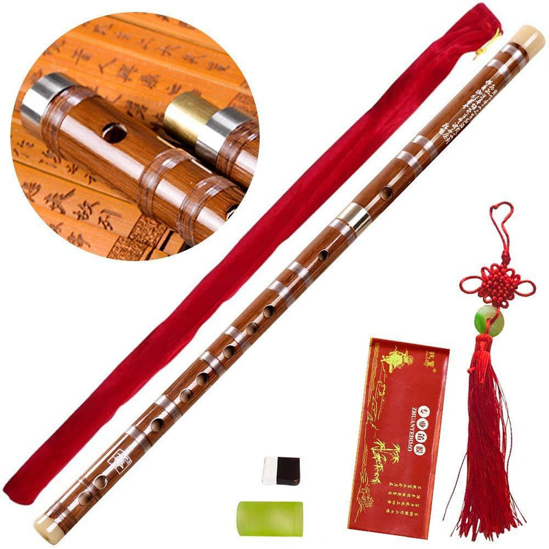 Tyuodna Pluggable F key Bitter Bamboo Flute Dizi, Chinese Traditional Handmade Musical Woodwind Instrument Key of F, with Free Membrane & Glue & Protector Set (Brown) Brown