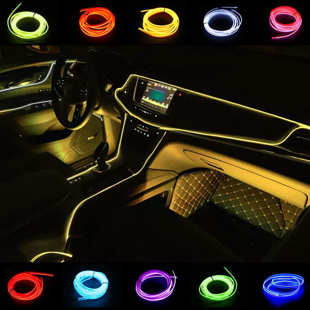 Kmruazre El Wire, Car Lights, 12V Neon Lights, Under Dash Lighting Kit Rope Lights for Car Interior Decoration(3m/9ft, Yellow)