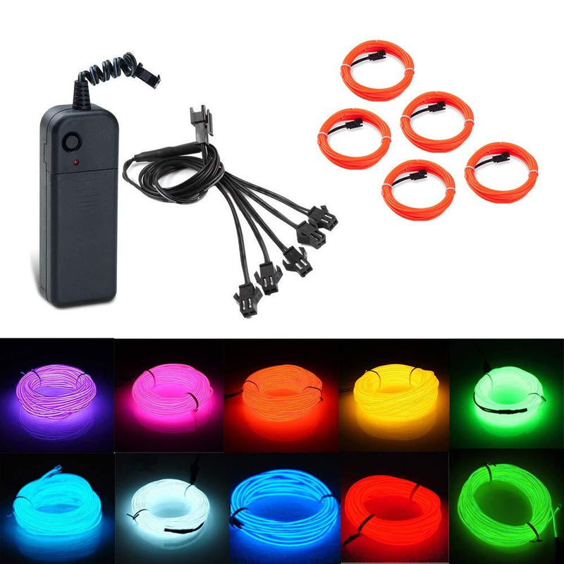 Kmruazre El Wire Neon Tube Lighting 3 Modes, Portable Battery, Flexible Neon Light for Parties, Halloween, Car, Wedding, Bar Decoration(5x1m/3ft, Orange)