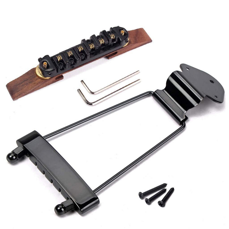 Alnicov Set of 6 String Archtop Jazz Guitar Rosewood Bridge Height Adjustable & Tailpiece Trapeze for Jazz Guitar Parts,Black