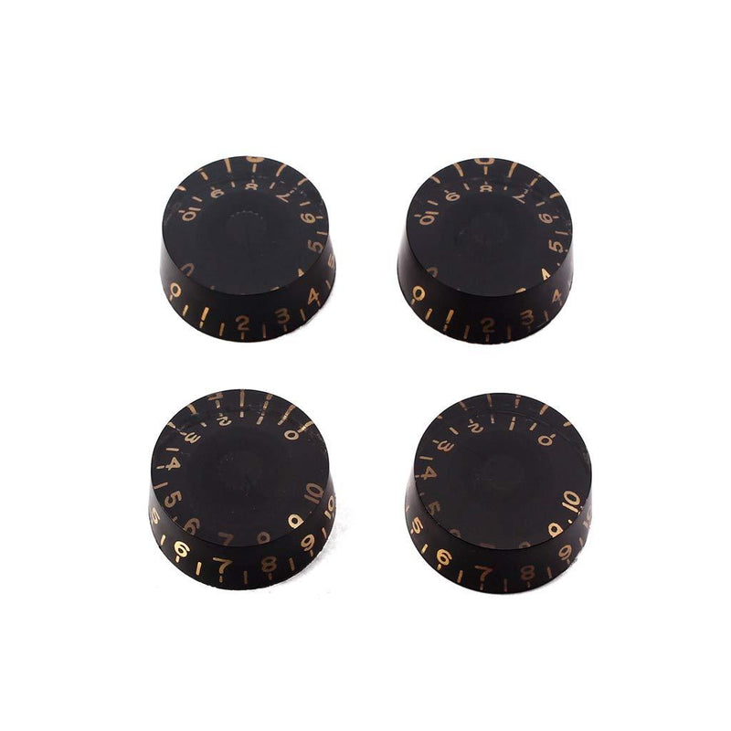 Alnicov Guitar Contral Knobs,Black Clear Knobs With Gold Word Electric Guitar Bass Top Hat Knobs Speed Volume Tone Control Knobs 4Pcs