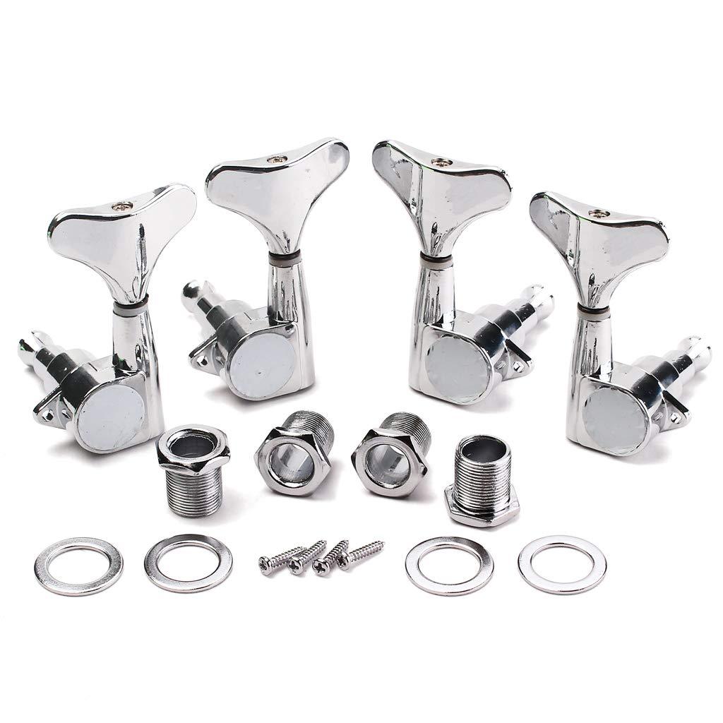 Alnicov Set Of 4 Quality Chrome Sealed Tuning Pegs Tuners Machine Heads For 4 Strings Bass Guitar 2L 2R