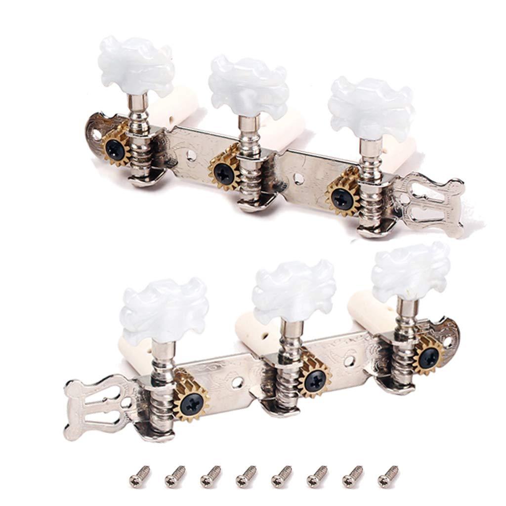 Alnicov 2 Pcs Guitar Machine Heads Tuning Pegs Tuning Keys Tuners For Classical Guitar With Mounting Screws, 3L 3R Chrome, White