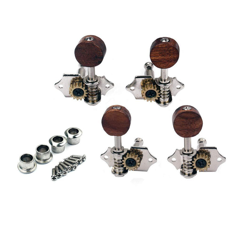 Alnicov Tuning Pegs Machine Heads 2R2L Tuners With Wooden Tuning Peg Button For Ukulele 4 String Guitar