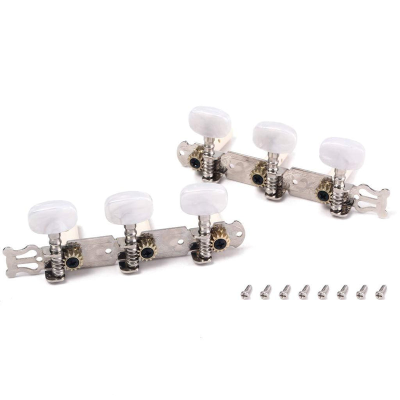 Alnicov 2 Pcs Guitar Machine Heads Tuning Pegs Tuning Keys Tuners For Classical Guitar With Mounting Screws, 3L 3R Chrome, White