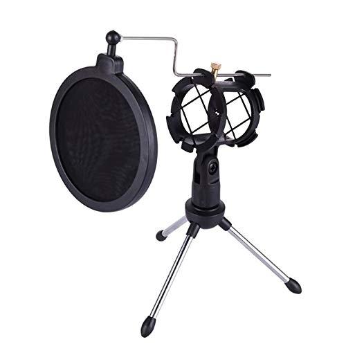 TenYua Microphone Tripod Stand Foldable Desktop Microphone Bracket with Shock Mount Mic Holder Clip and Filter
