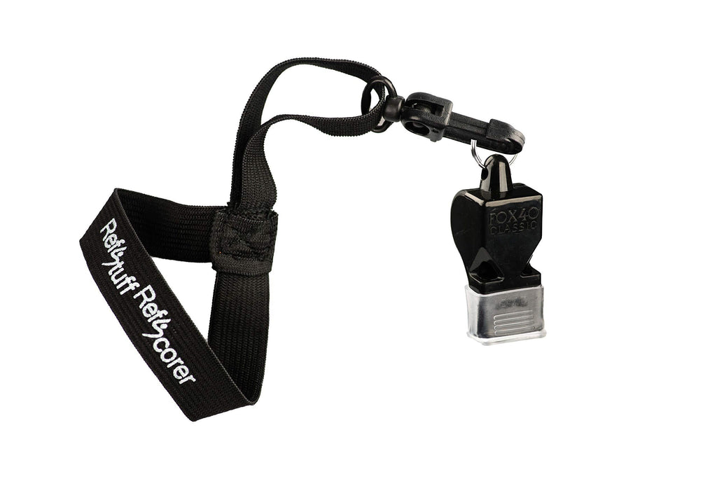 Referee Whistle Fox 40 Classic CMG Cushioned Mouth Grip on a RefStuff Elasticated Wrist Lanyard