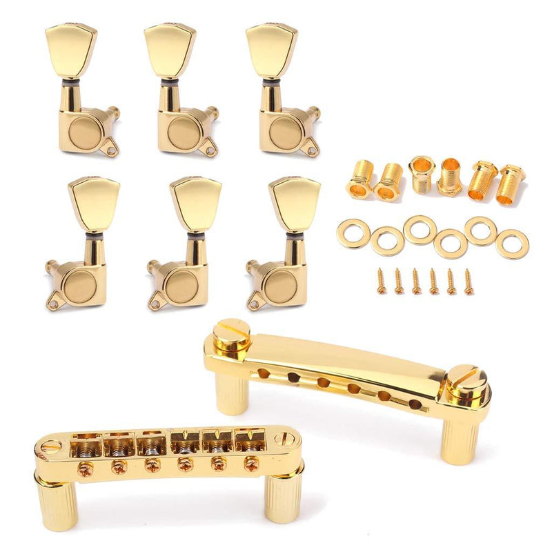 Alnicov Guitar Bridge Locking Tune-O-Matic Tom Bridge And Guitar Tuning Pegs Tuner Machine Heads Musical Instrument Accessories,Gold