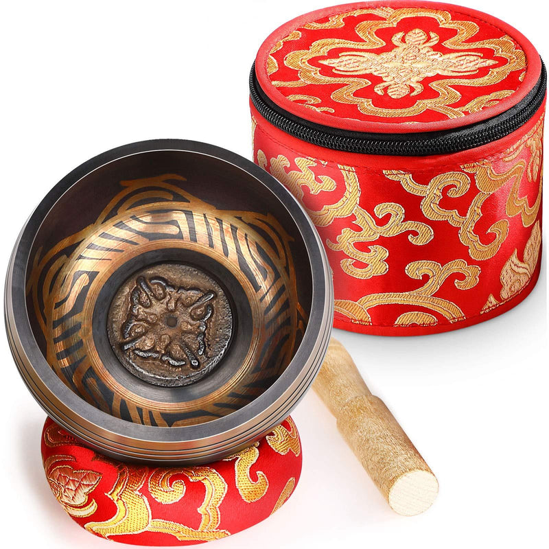 Tibetan Singing Bowl Set with Silk Box and Silk Cushion and Mallet, Meditation Sound Bowl Handcrafted for Yoga and Mindfulness, Exquisite Present for Family, Friends or Yourself