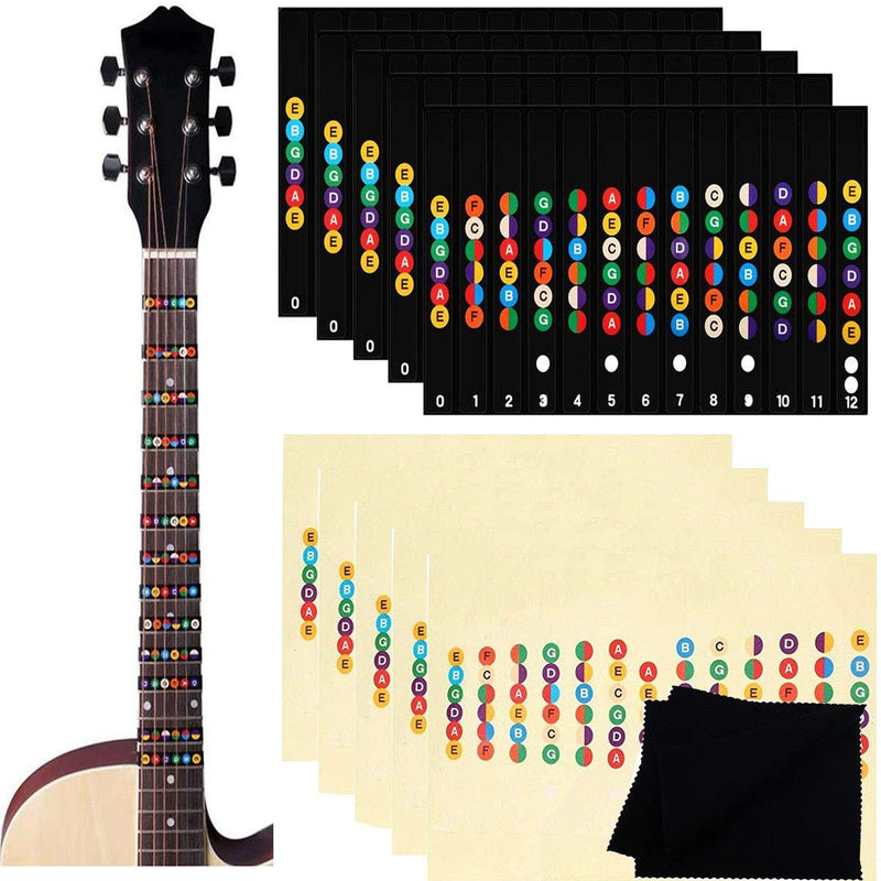 Guitar Fretboard Notes,Biluer 10PCS Guitar Learning Decals Guitar Map Labels With 2PCS Guitar Cleaning Cloth For Beginner Learn Durable and Useful