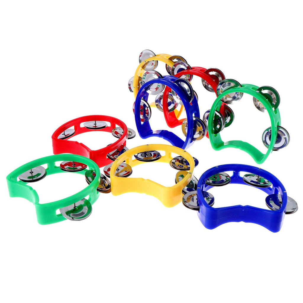 Olgaa 8 Pieces Tambourine with Bells Plastic Hand Bell Musical Percussion Tambourine Musical Toys for Adults, Toddlers Home School Party Uses(4 Colors)