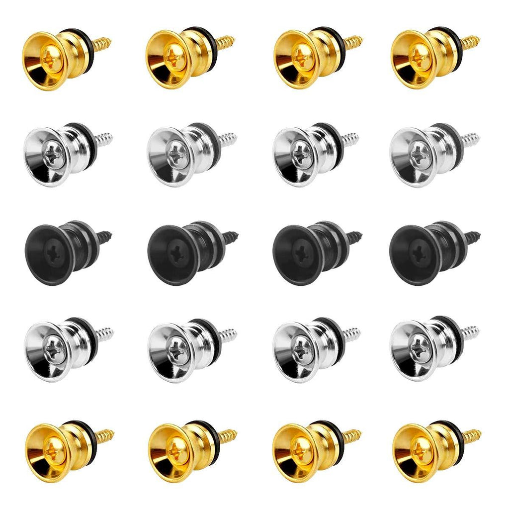Guitar Strap Buttons End Pins,Tianher 50 Pcs Metal Guitar Strap Locks Flat Head Anti-Stripping Lock Pin System for Electric Acoustic Guitar Bass Ukulele(Gold Silver Black)