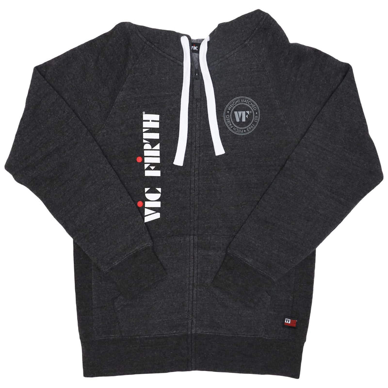 Vic Firth Logo Charcoal Grey Zip Up Hoodie XS