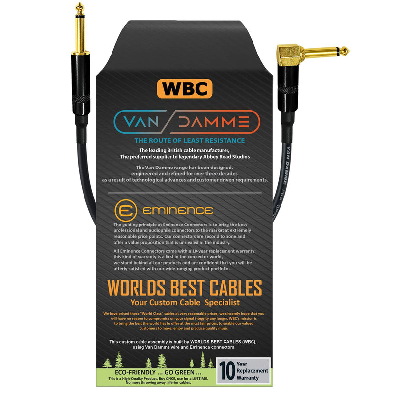 25 CM - Van Damme Pro Grade Classic XKE - Premium Ultra-Flexible Multi-Shielded Guitar Instrument Effects Patch Cable w/Eminence Straight & Angled Gold 6.35mm TS Plugs & Staggered Boots