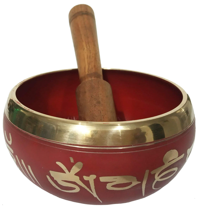 Purpledip Bell Metal Singing Bowl: Handmade Tibetan Buddhist Musical Instrument for Meditation, 4 inches (10779A) Small Red
