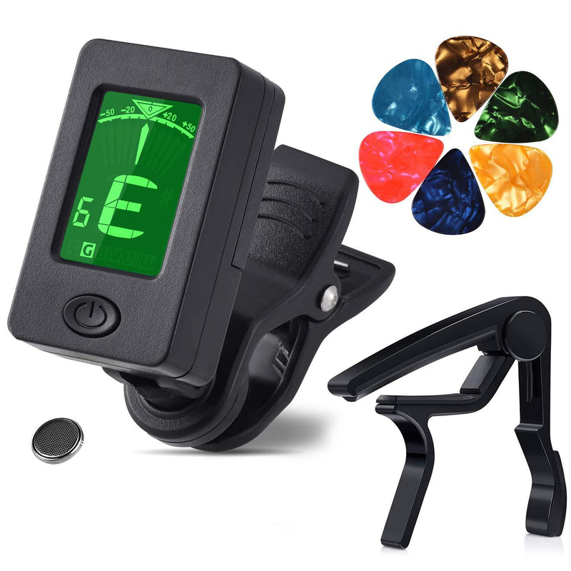 MOREYES Guitar Tuner Clip on Chromatic Digital Tuner for Acoustic Guitars, Bass, Ukulele C/D, Violin with LCD Screen,360 Degree Rotating