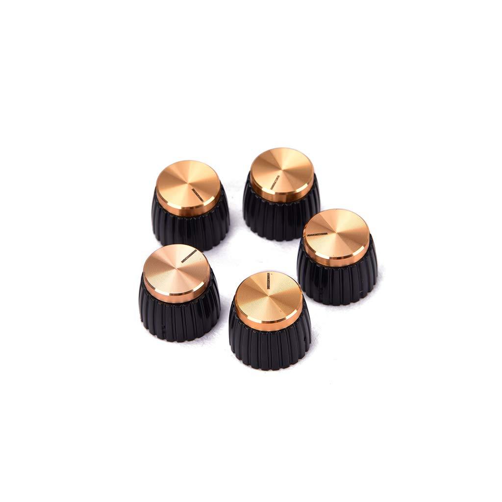 Alnicov 5PCS High Quality Guitar Amp Amplifier Push On Fit Knobs Black With Gold Aluminum Cap Top Fits 6Mm Diameter Pots Marshall Amplifiers